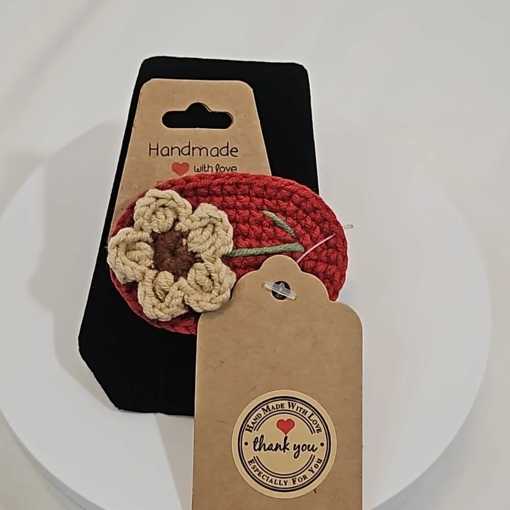 Hand Crafted Crochet Floral Hair Clip Vintage Botanical Coquette Accessory Red